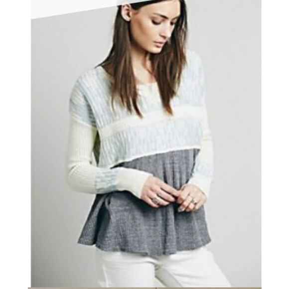 Free People Fair Isle Flowing Cotton Blend Knit V-Neck Pullover Sweater Blouse - Picture 1 of 9